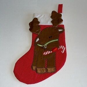 Vintage Dakin Red Dotted Reindeer Christmas Stocking